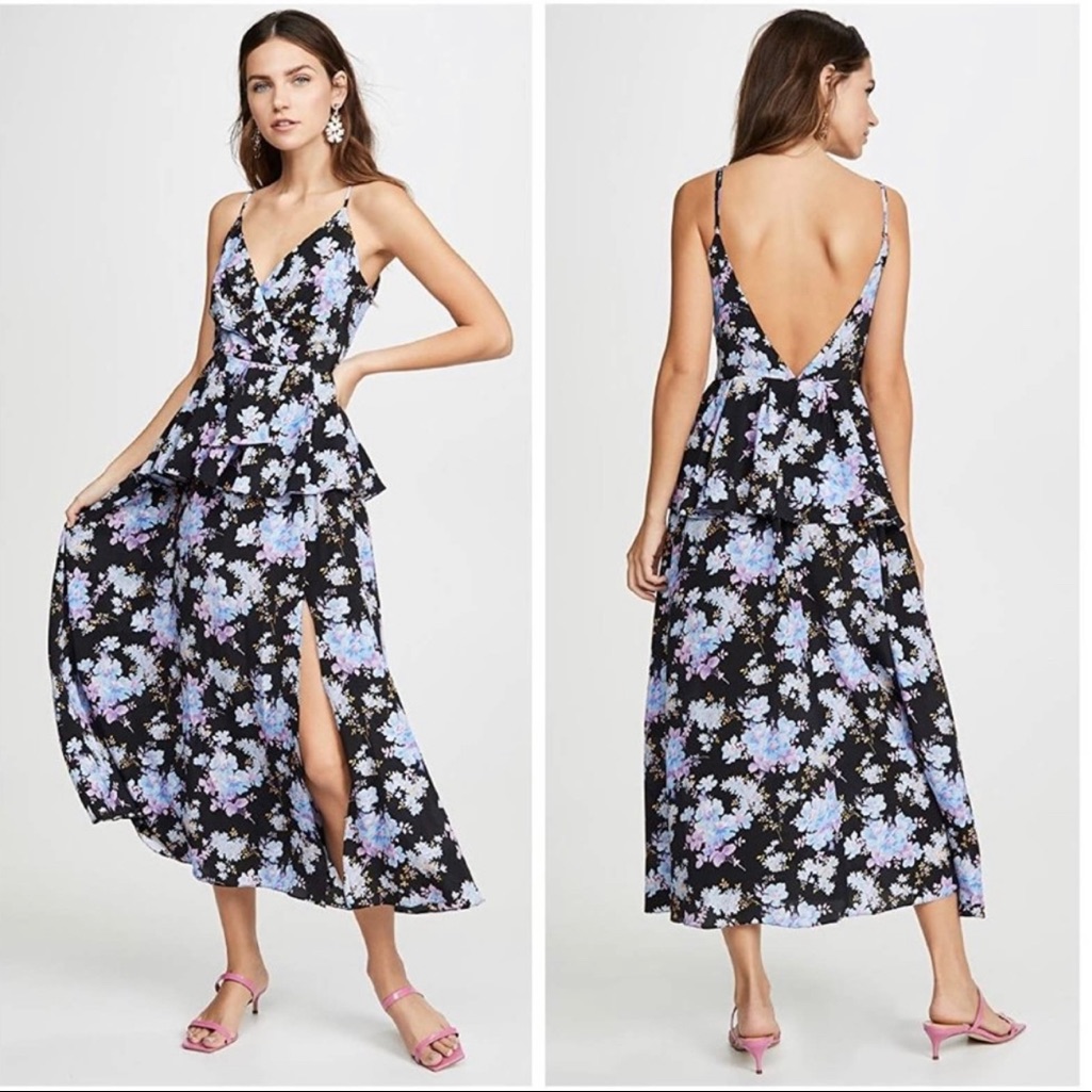 Les Rveries Peplum Midi Cami Dress In Narcissus 100% Silk Floral Size 0